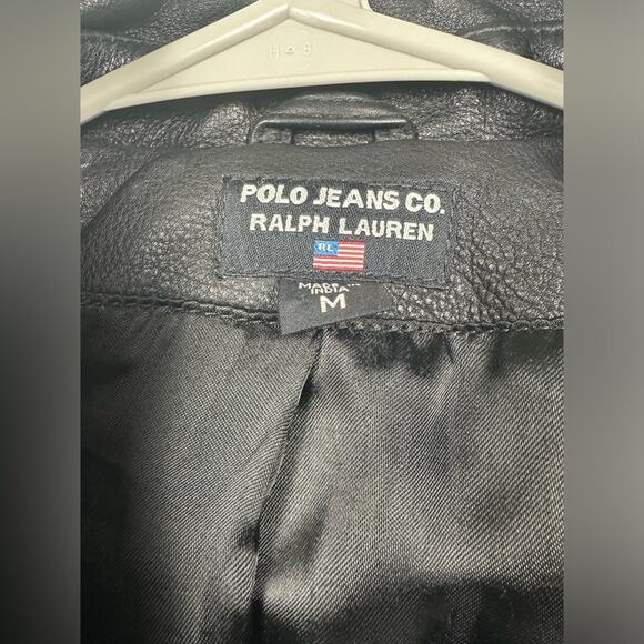Vintage Polo Ralph Lauren Leather Double Breasted Mid Length Jacket Sz Medium - Picture 5 of 8
